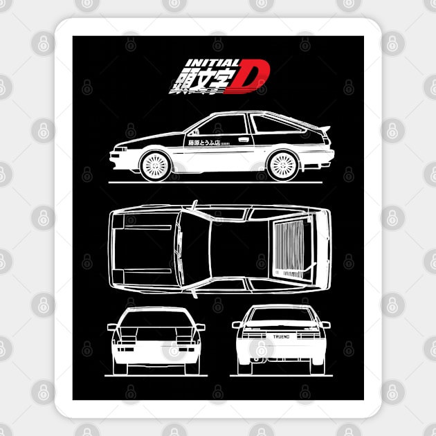 Initial D AE86 Toyota Trueno Blueprint Magnet by Industree Designs